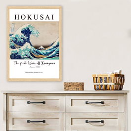 Wallity Cuadro Decorativo Enmarcado La Gran Ola de Kanagawa de Hokusai